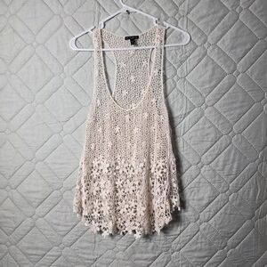 F.A.N.G Size Medium 
Women's White Crochet Knit RACER BACK TANK TOP
